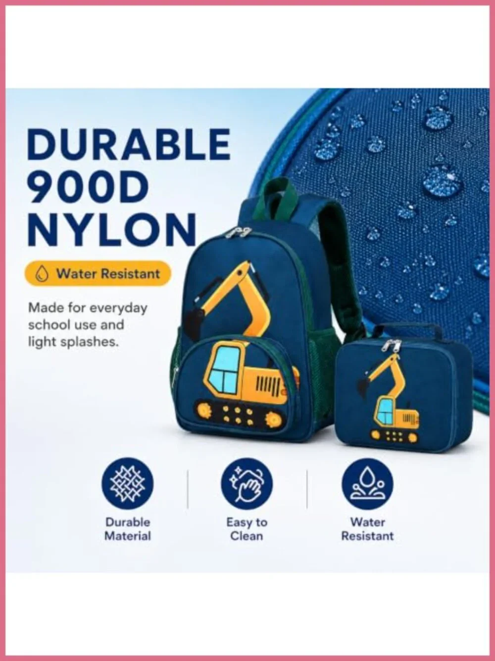 Kids Backpack Lunch Box Set 15in Nylon Preschool Kindergarten